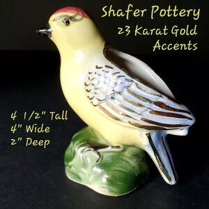 Vintage 4 1/2" Shafer Pottery 23 Karat Gold Yellow Bird Planter Handpainted